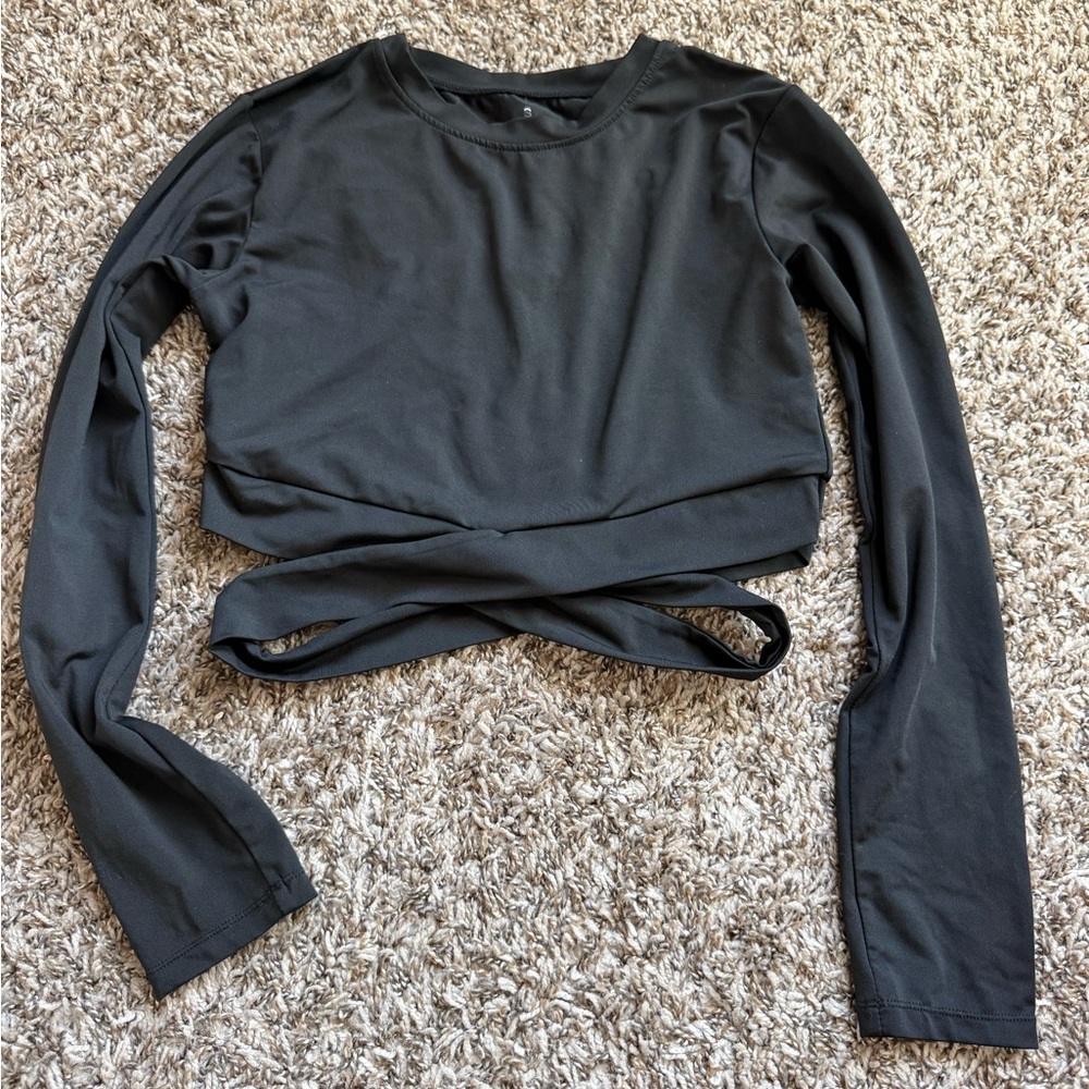 Black Long Sleeve Wrap Top